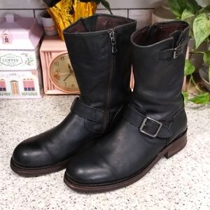 John Varvatos Black Leather Buckle Moto Engineer Boots Men's Size 8M